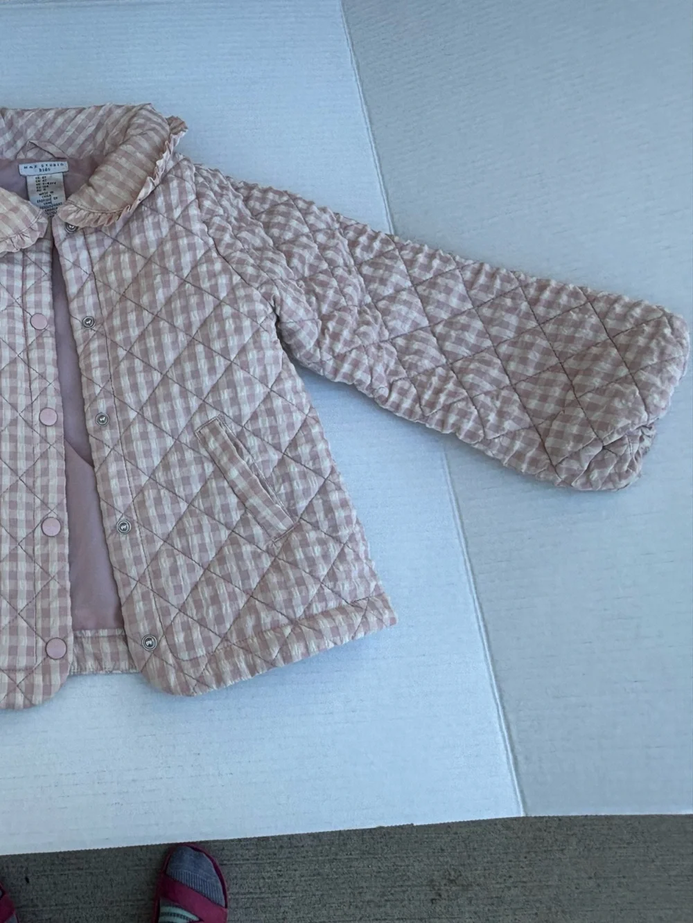 Max Studio Pink and Cream Gingham Quilted Jacket